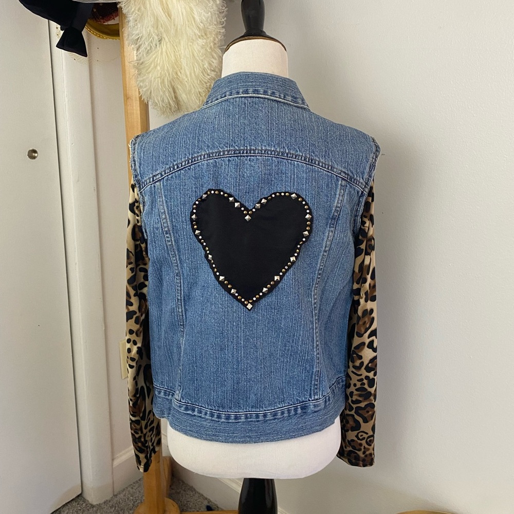 Custom Denim & Leopard Print Jacket - Picture 3 of 6